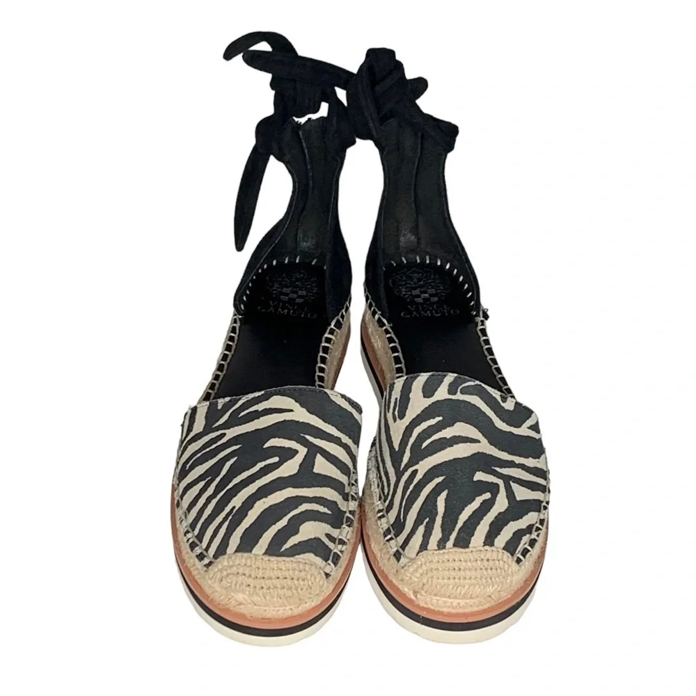 Vince Camuto espadrilles black suede zebra canvas sandal.‎ VC-Binadee Size 9M